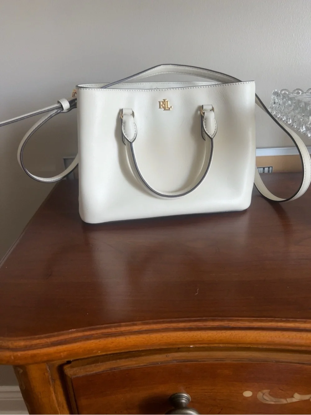 Ralph Lauren Ivory Leather Satchel with Gold Hardware